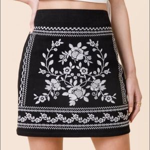 Francesca’s Mi Ami Black and Silver Embroidered Skirt